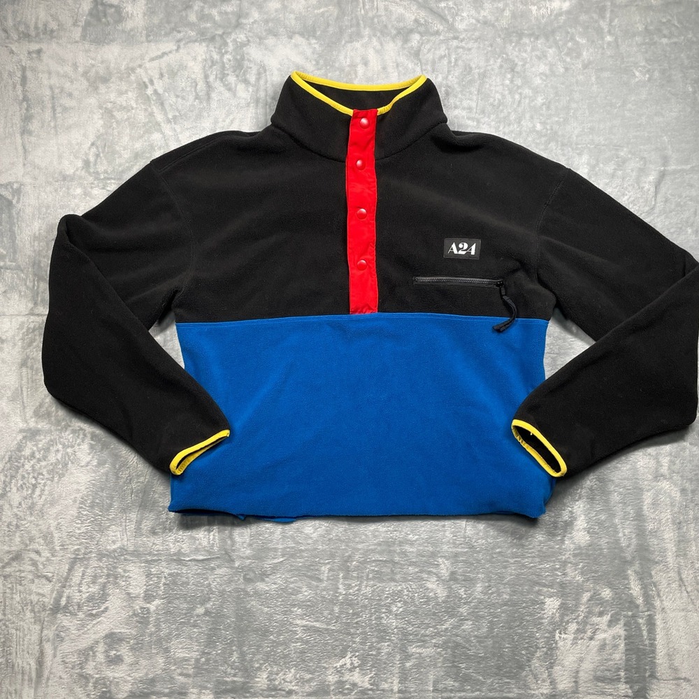 A24 Party Fleece Crop Pullover Jacket Colorblock Black Blue Unisex Adults L READ